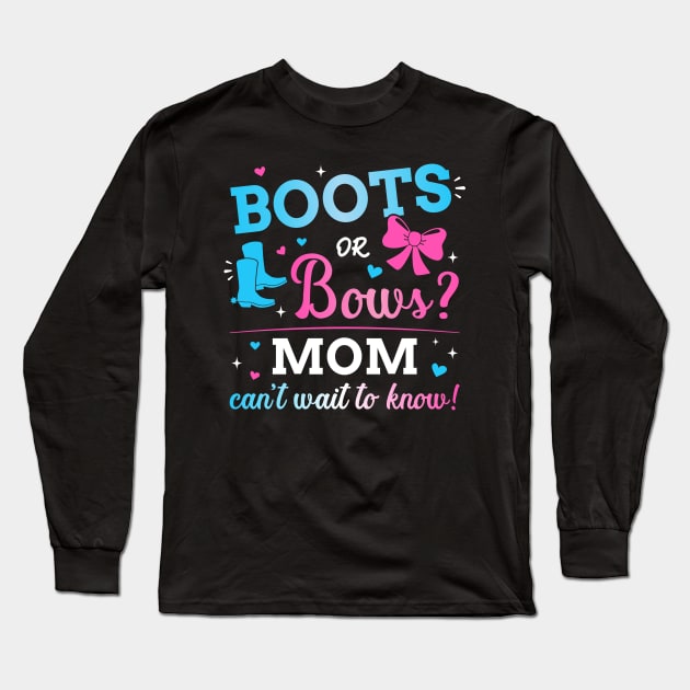 Gender reveal boots or bows mom matching baby party Long Sleeve T-Shirt by Designzz